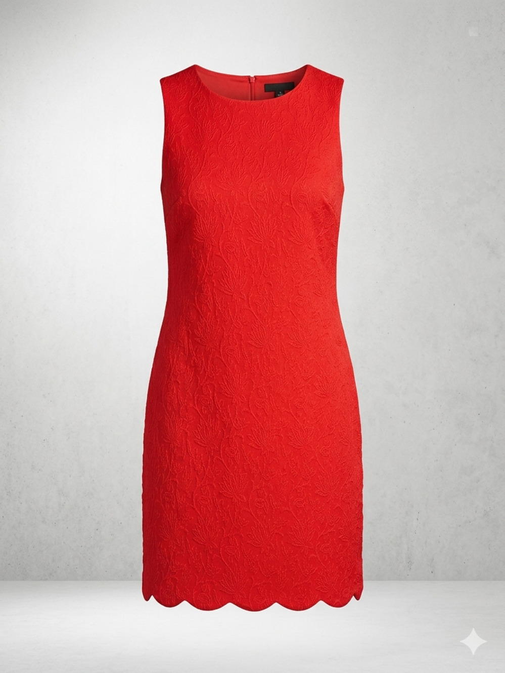 Anne Klein Red/ Coral Sleeveless Scallop-Hem Dress Size M